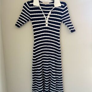 LOFT Striped Navy and White Long Sleeve Dress